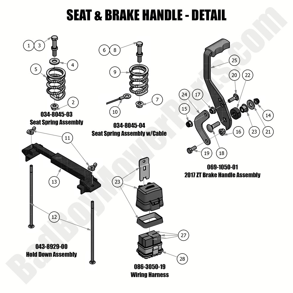 2042 - Bad Boy Mower Parts Lookup > 2019 > ZT Elite > Seat & Brake Handle - Detail